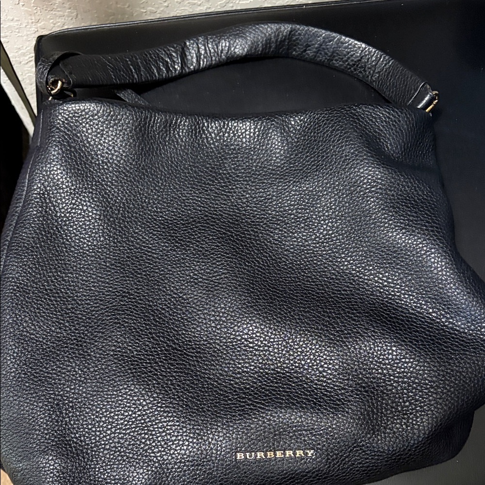 Burberry Pebbled Black Leather Hobo Bag